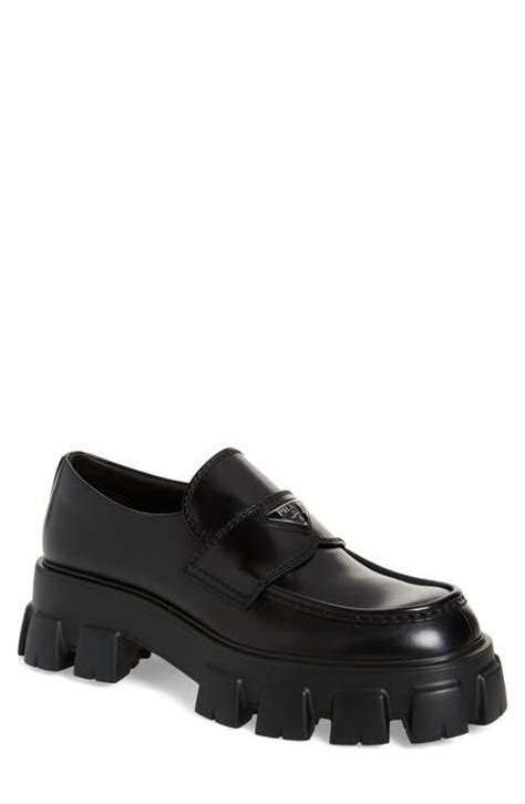 black prada school shoes|prada black slip on shoes.